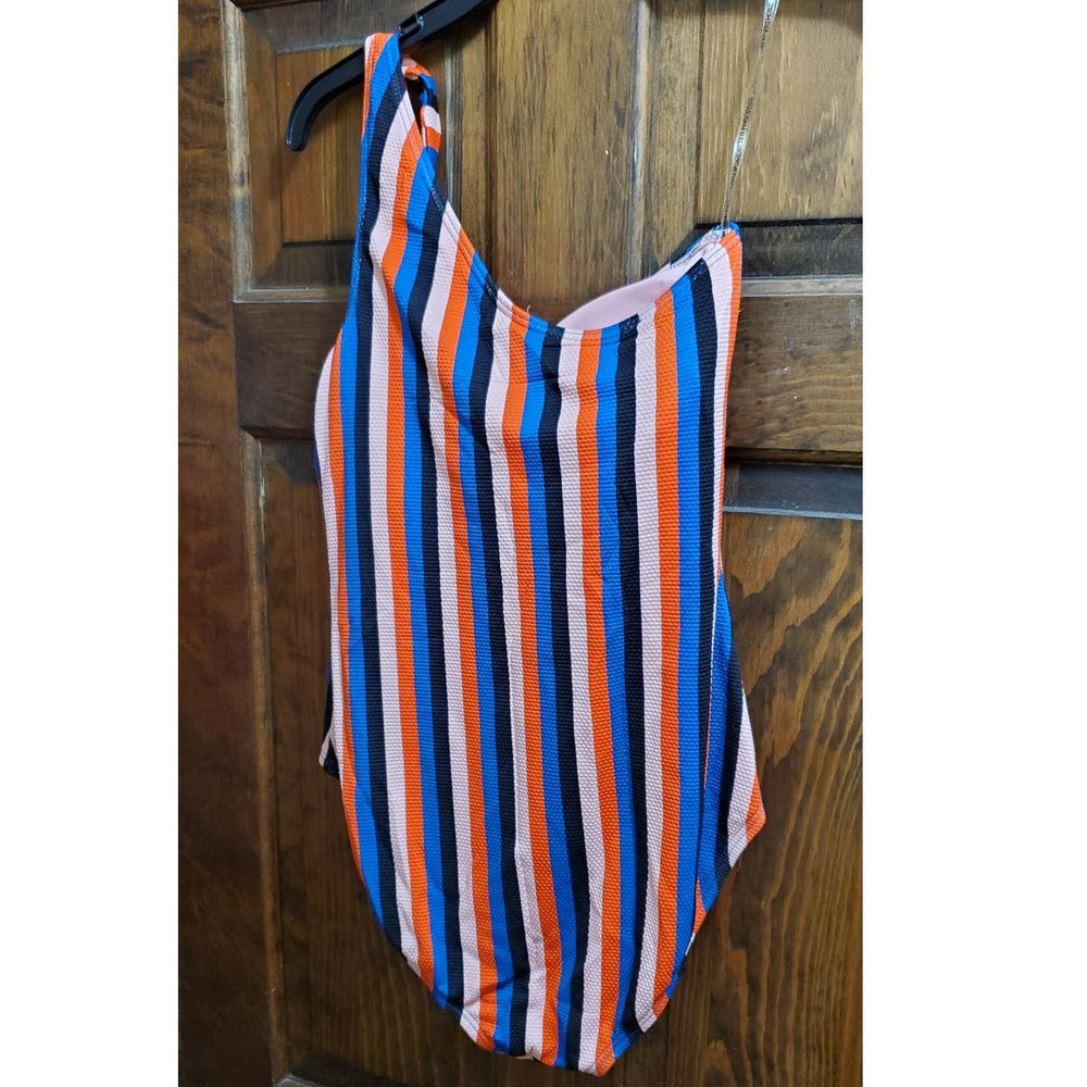 NWT! KATE SPADE Colorful Stripe Stretchy One-Shoulder One Piece Swimsuit XL - Picture 3 of 10